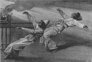 A dramatic painting depicting the deaths of Nadab and Abihu.